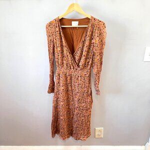 Sézane Womens Abele Midi Dress Long Sleeve 70's Floral Print V-Neck- Sz.‎ US 6